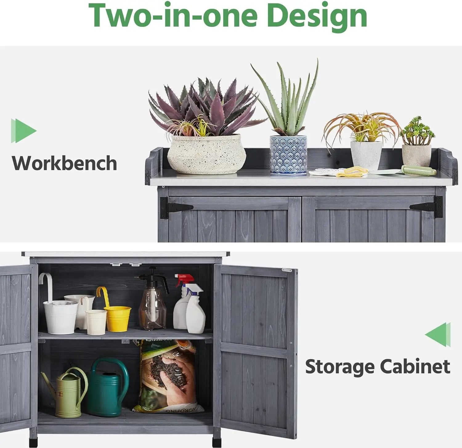 Potting Bench Table, Wooden Storage Cabinet with Removable Shelf