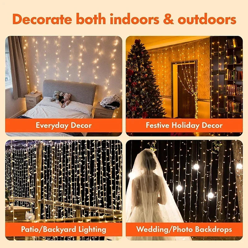 LED Curtain String Lights, IP65 Waterproof USB Powered