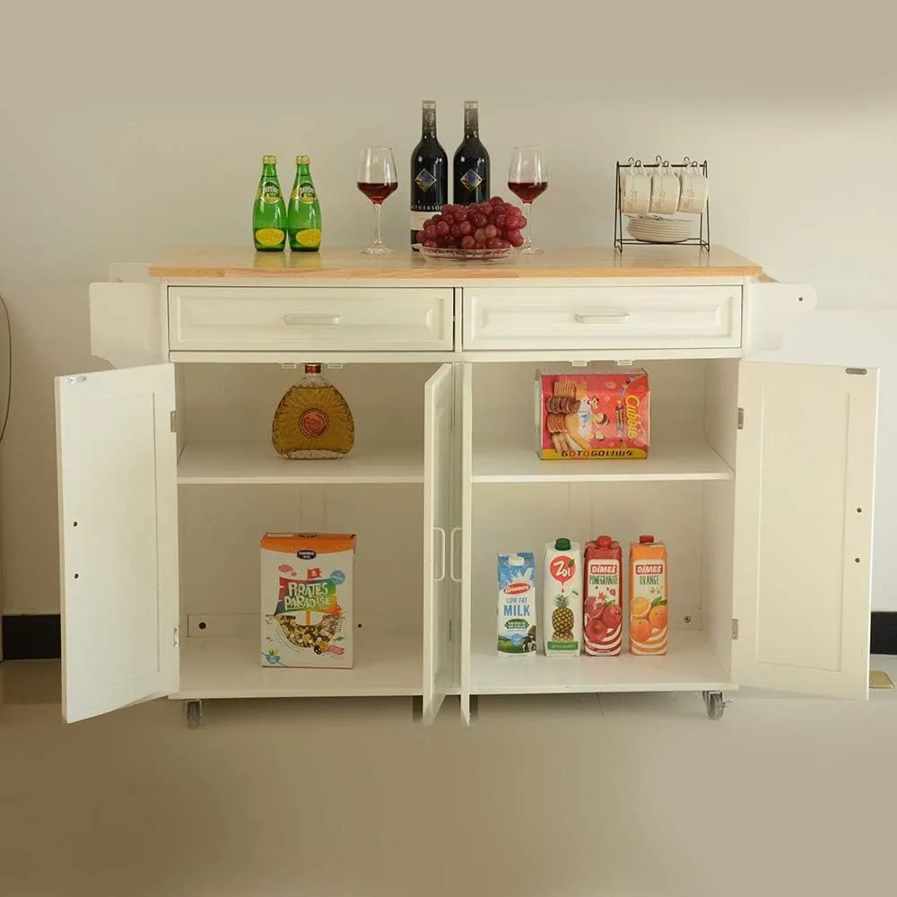 54" Outdoor Kitchen Island Cart on Wheels with 2 Large Drawers, Adjustable Shelf Inside Cabinet