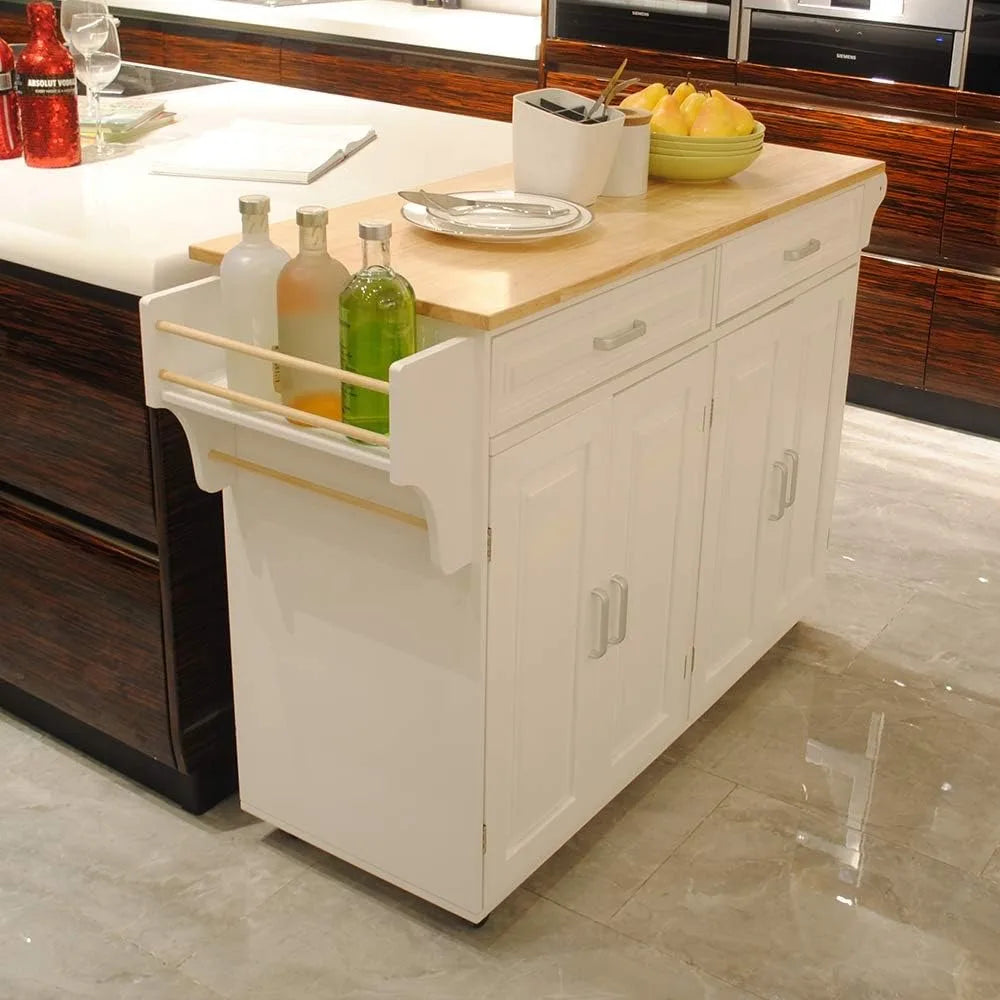 54" Outdoor Kitchen Island Cart on Wheels with 2 Large Drawers, Adjustable Shelf Inside Cabinet