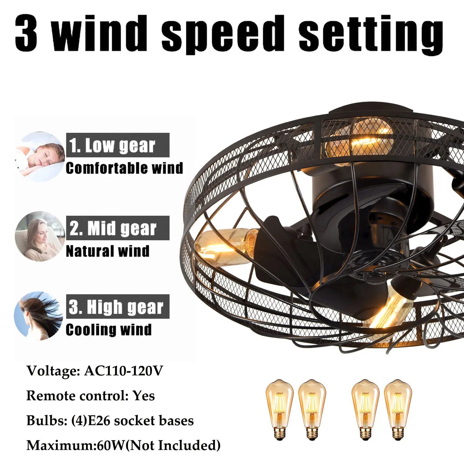 Caged Ceiling Fan With Remote Control Chandelier