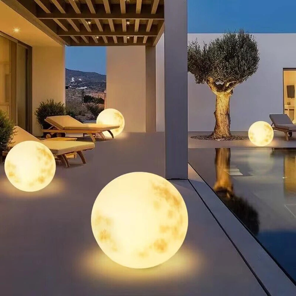 Waterproof Moon Lamp, Solar/Rechargeable Landscape Lighting