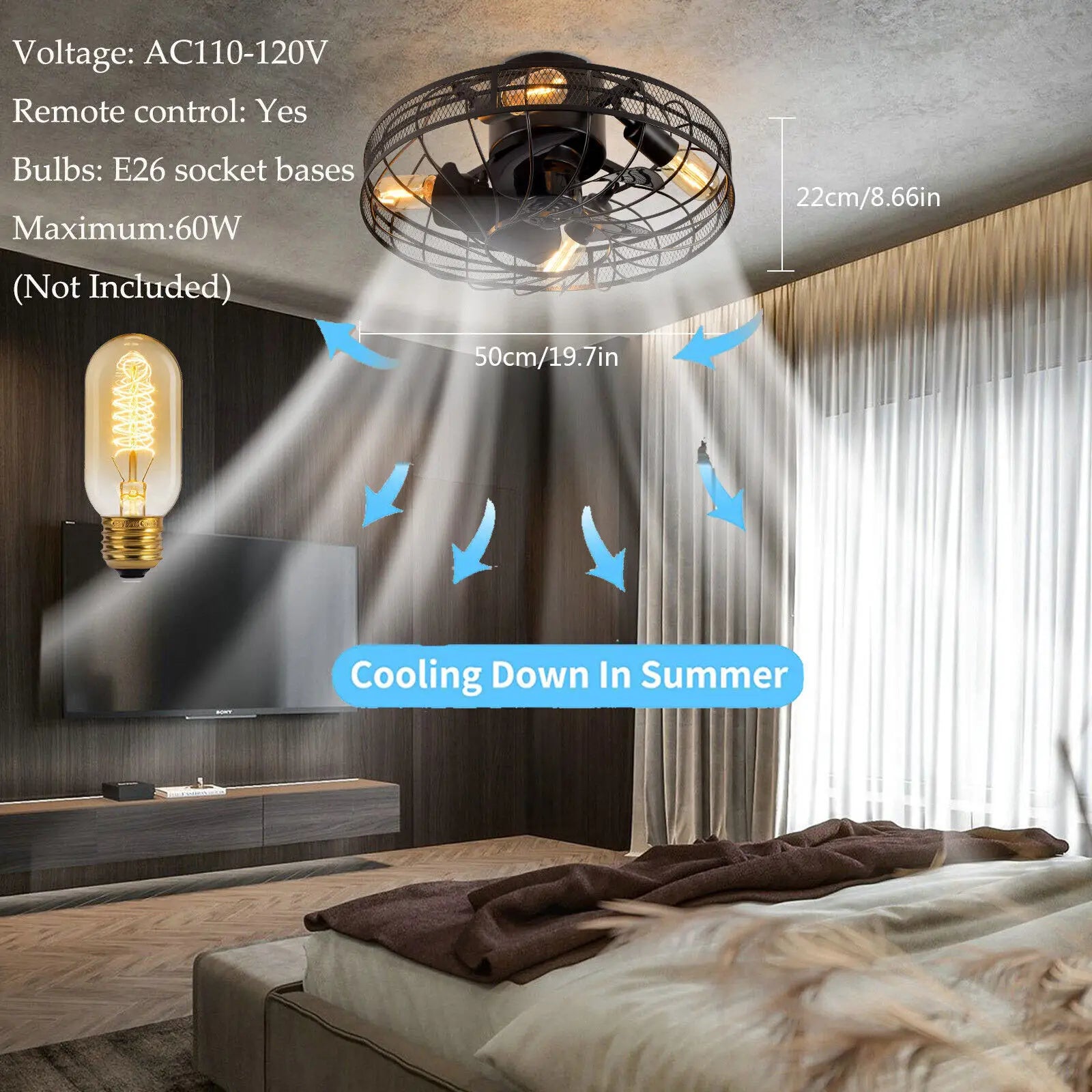 Caged Ceiling Fan With Remote Control Chandelier