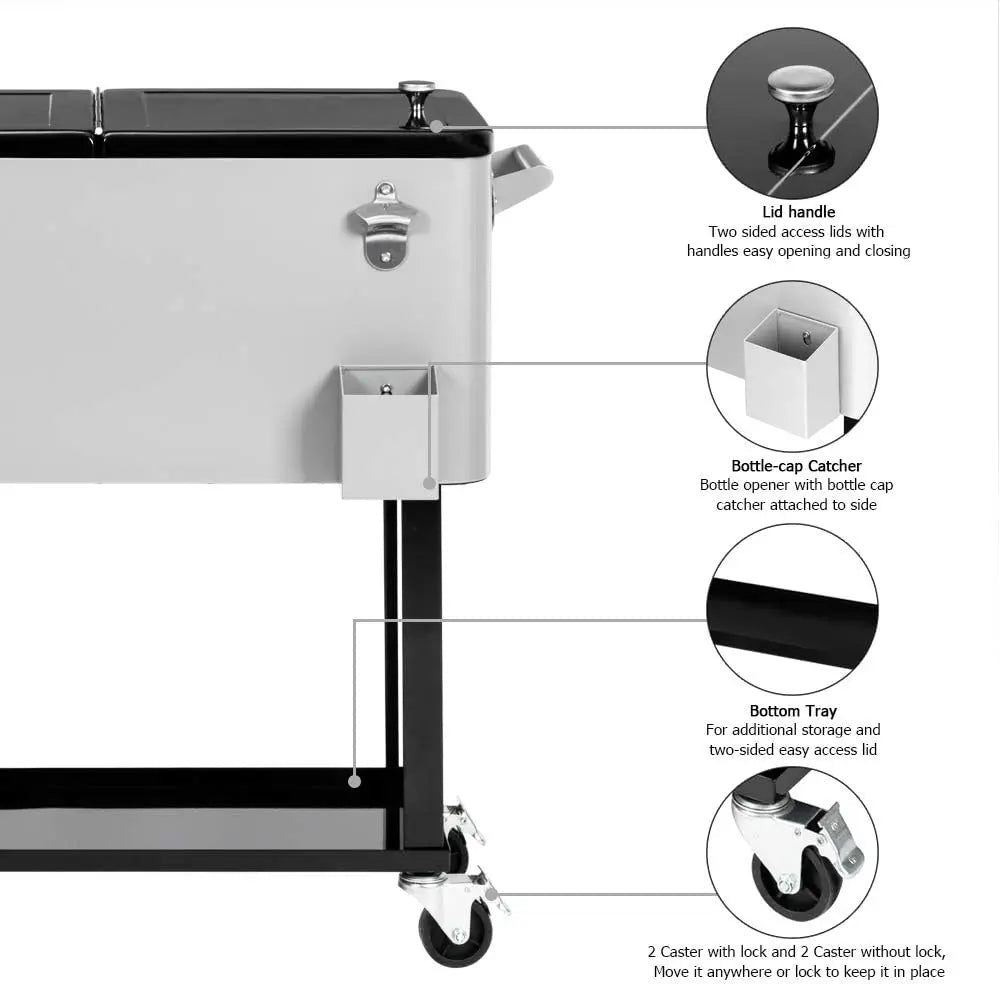 Drink Cooler Cart,  80 Quart Rolling Cart on Wheels