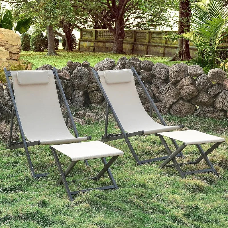 Patio Aluminum Lounge Folding Sling Chairs, Set of 2