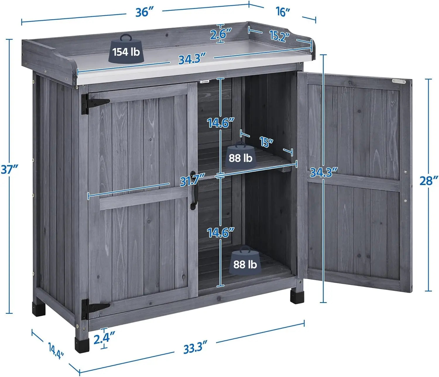 Potting Bench Table, Wooden Storage Cabinet with Removable Shelf