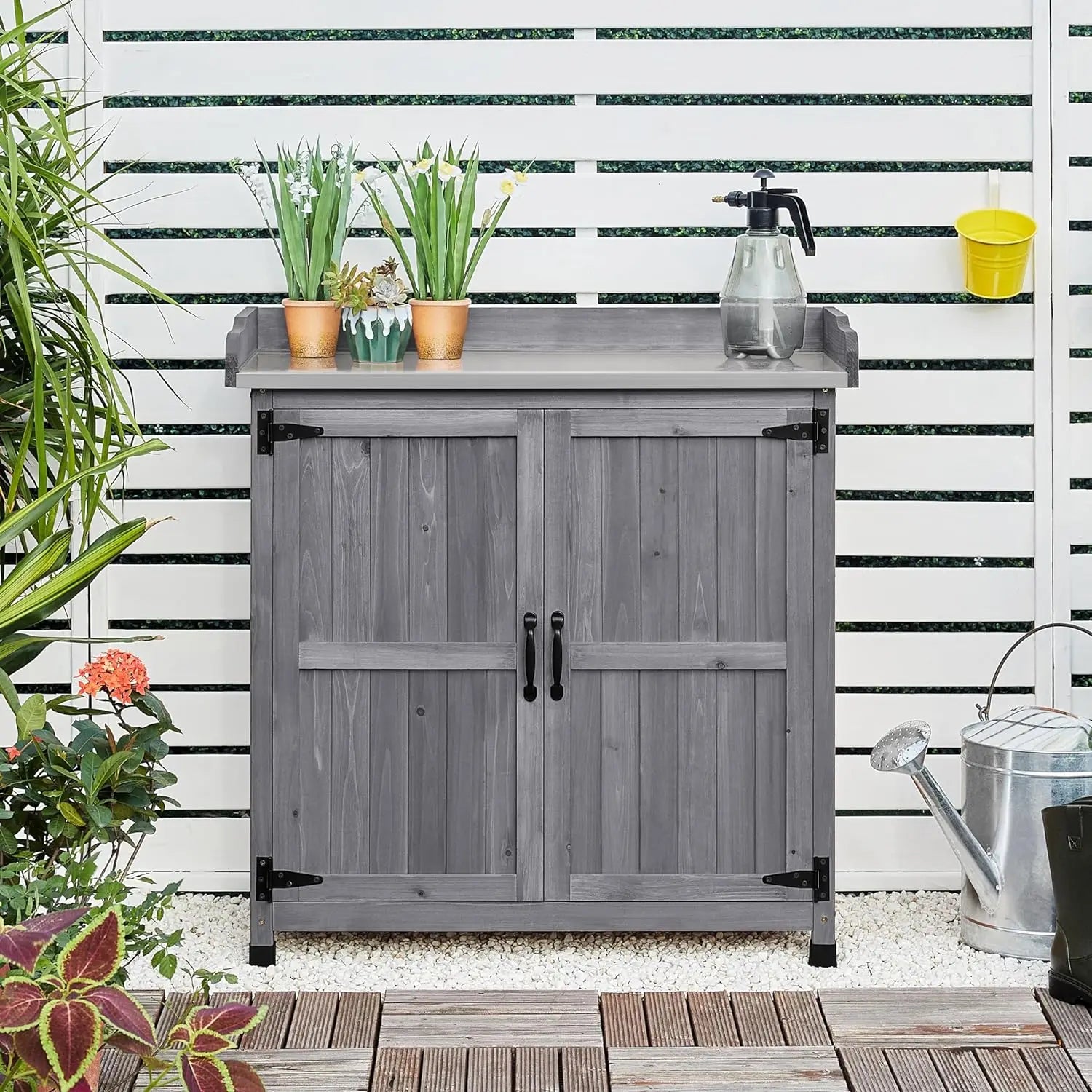 Potting Bench Table, Wooden Storage Cabinet with Removable Shelf