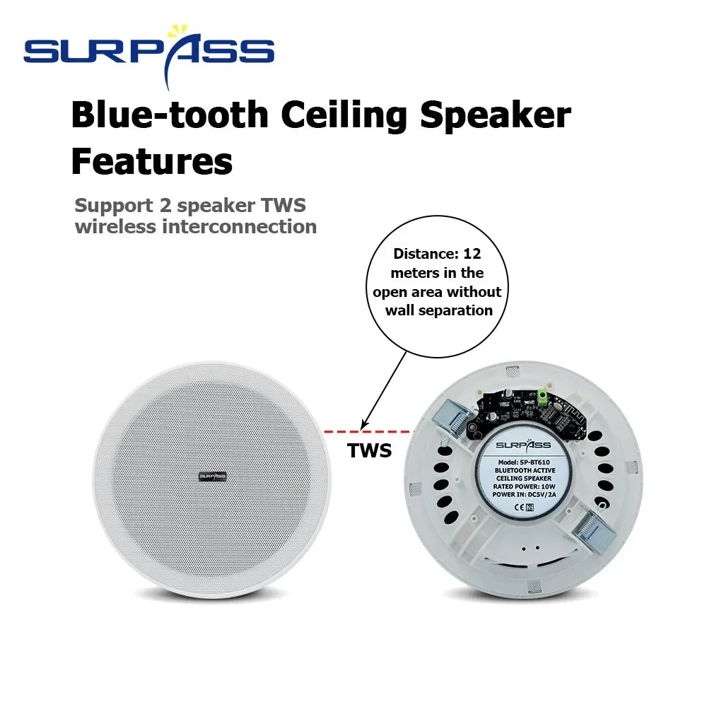 3D Stereo Bluetooth ceiling speaker with enceinte Built-in Embedded Amplifier