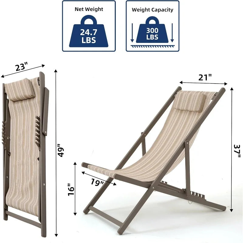 Patio Aluminum Lounge Folding Sling Chairs, Set of 2