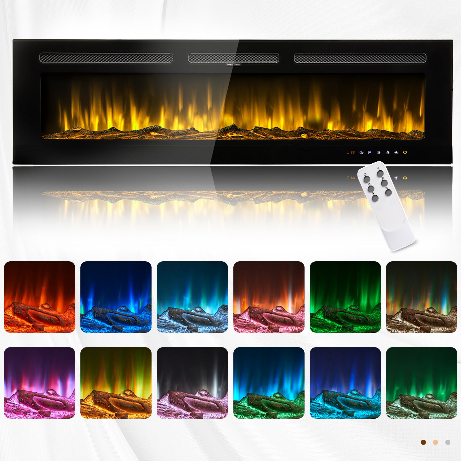 Sonegra 60" Electric Fireplace, in Wall Recessed & Free Standing, Remote Control