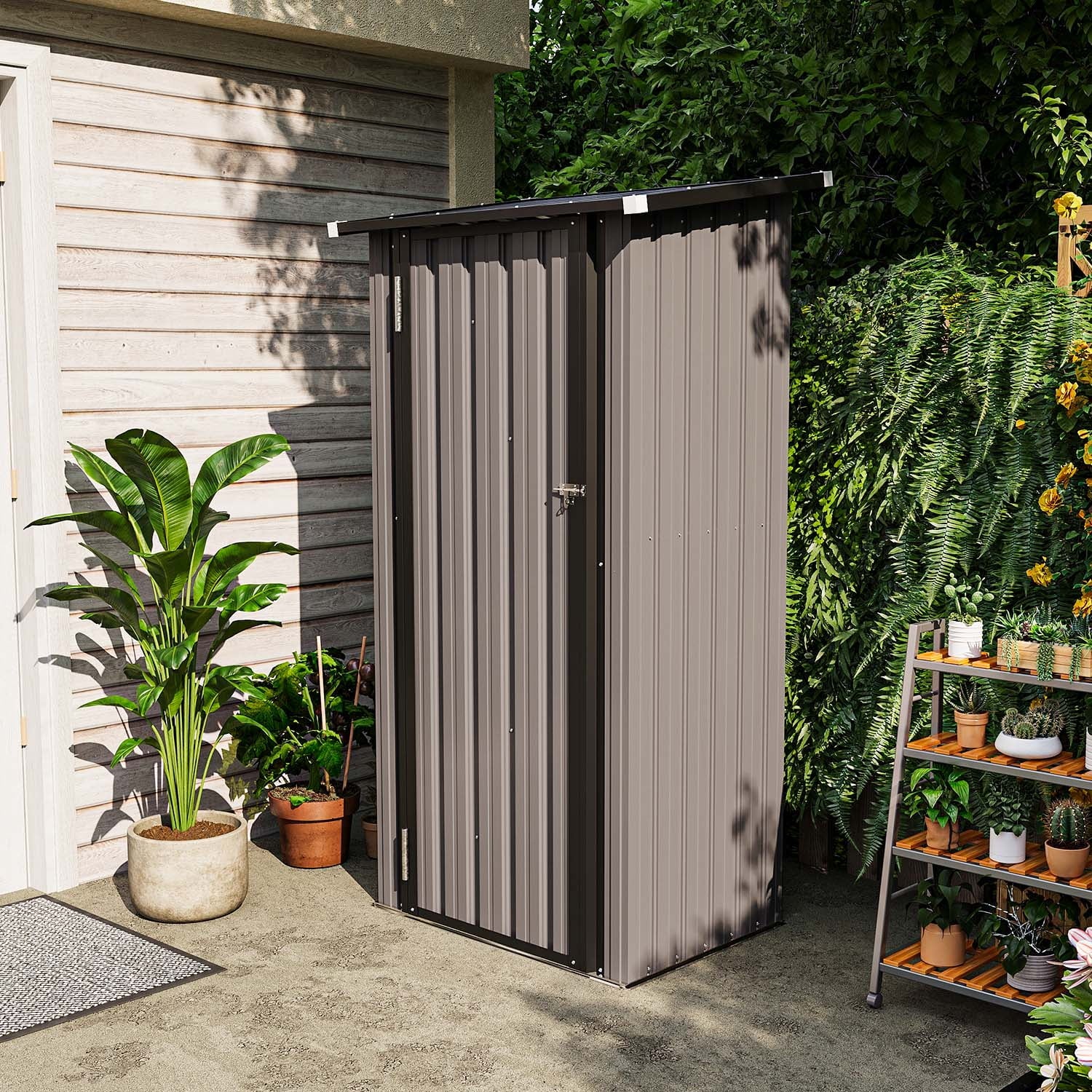 3'x3' Small Metal Storage Shed, Storage with Lockable Doors, Garden Shed Tool Shed, Brown