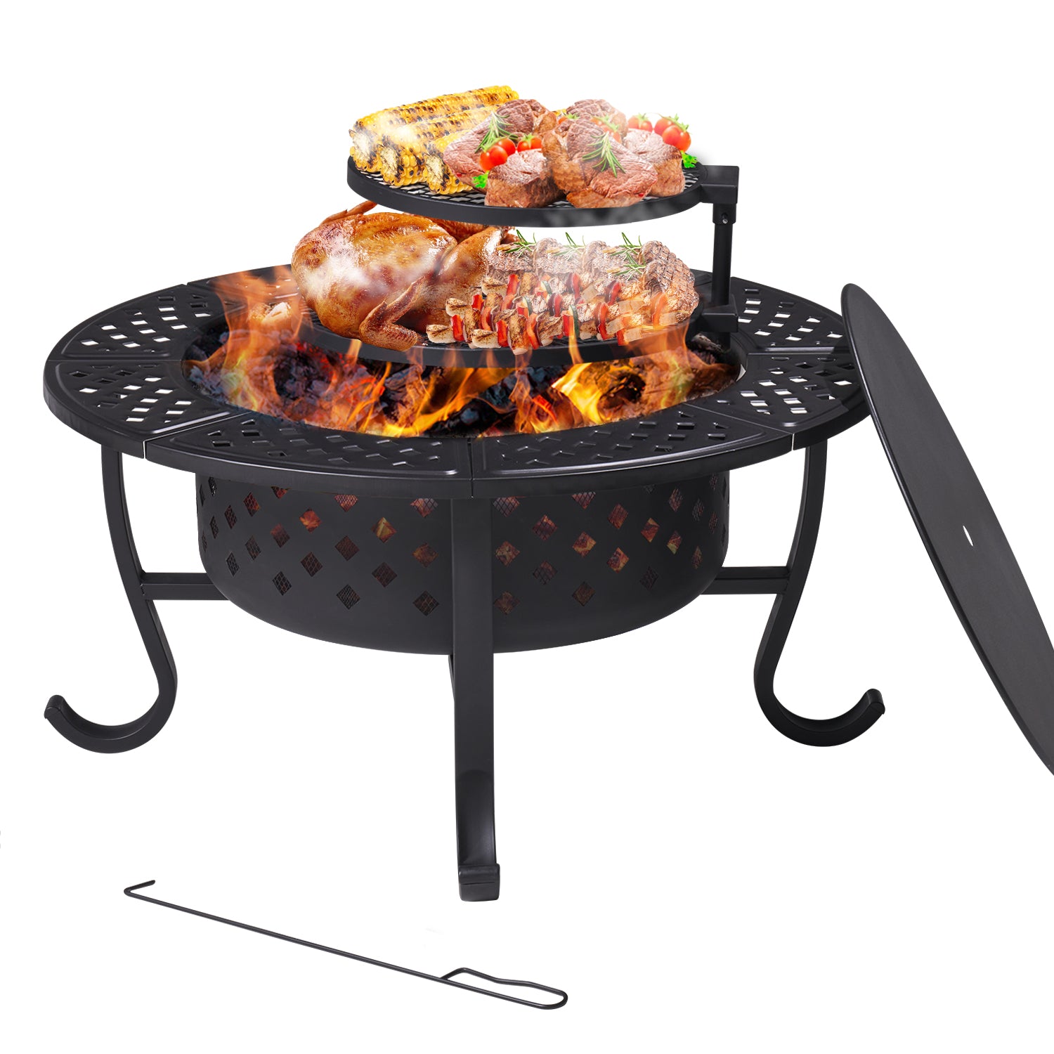 Sunmthink 36" Metal Fire Pit with 2 Removable Cooking Swivel, BBQ, Party