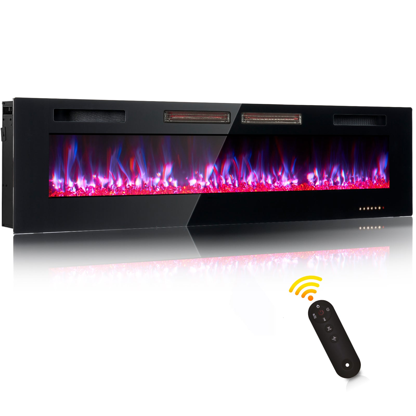 68" Wall Mounted Electric Fireplace, 750W/1500W, 12 Color Flame, Remote Control, Crystal Flame