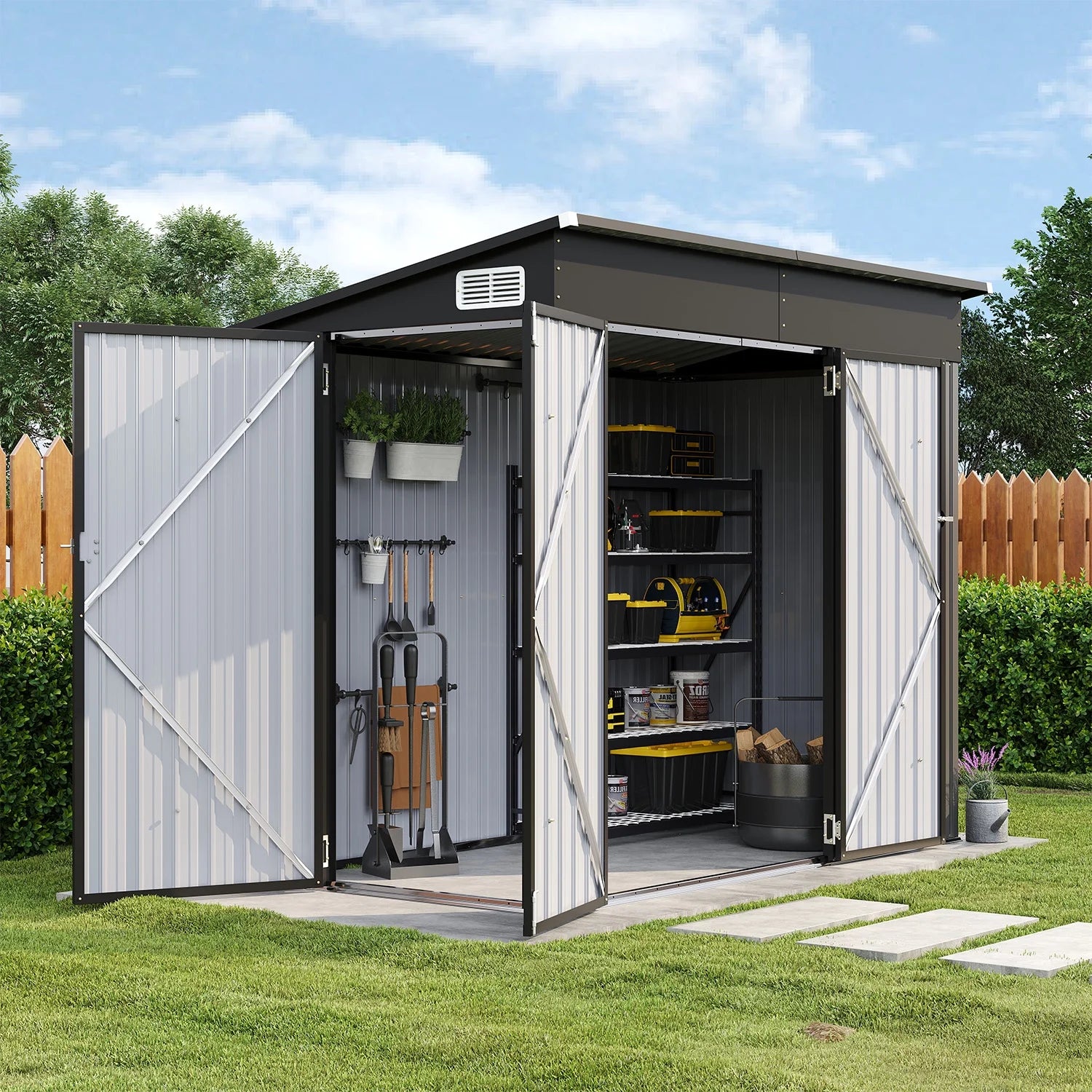 Sunmthink 8 X 4 Metal Storage Shed With Triple Doors Lockable Lean sunmthink-8-x-4-metal-storage-shed-with-triple-doors-lockable-lean