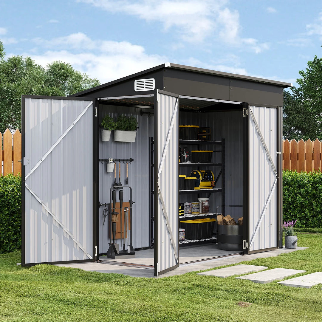 Sunmthink 8' x 4' Metal Storage Shed with Triple Doors, Lockable Lean-