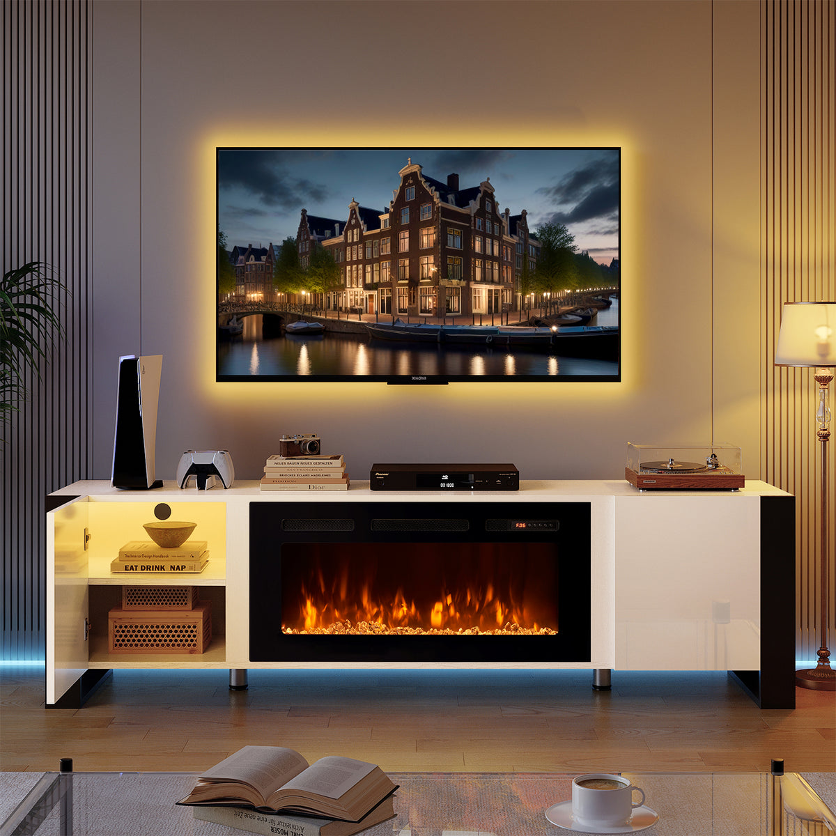 Sunmthink Fireplace TV Stand for TVs up to 80", 70" TV Stand with 36"