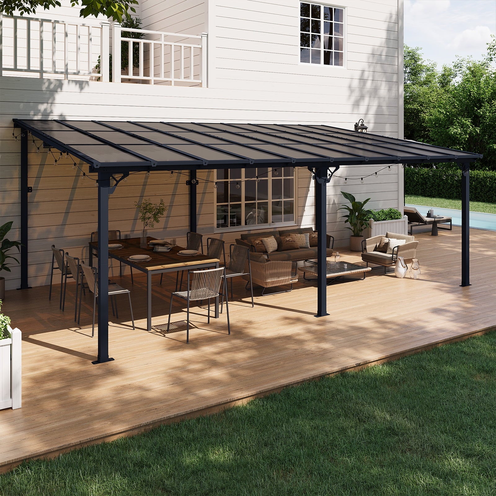 Outdoor Hardtop Gazebo for Patio 12' x 20', Wall-Mounted Lean to Gazebo Pergola with Roof