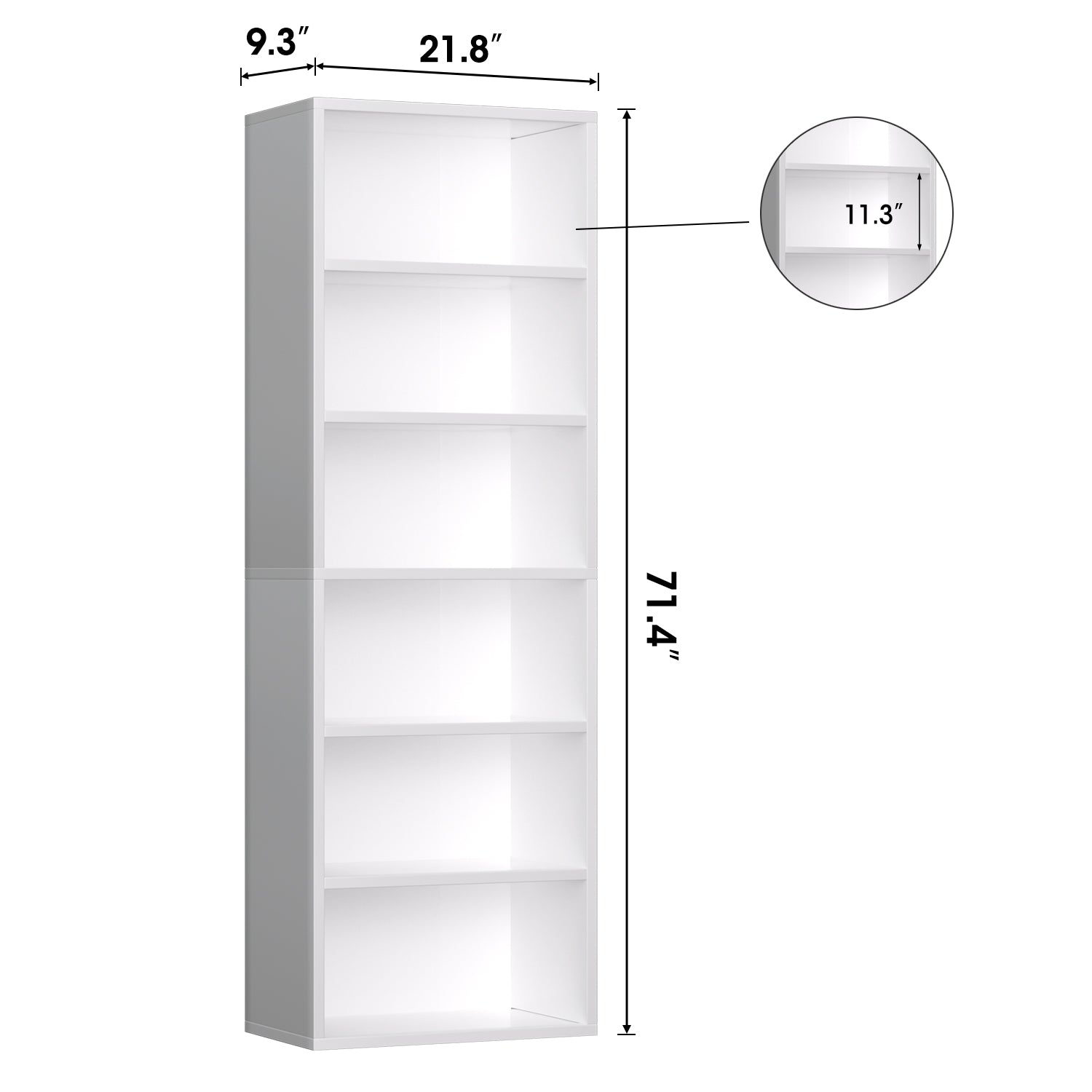 6 Tier Freestanding Bookcase, Modern Wooden Storage Book Shelf for Home Office and Bedroom, White