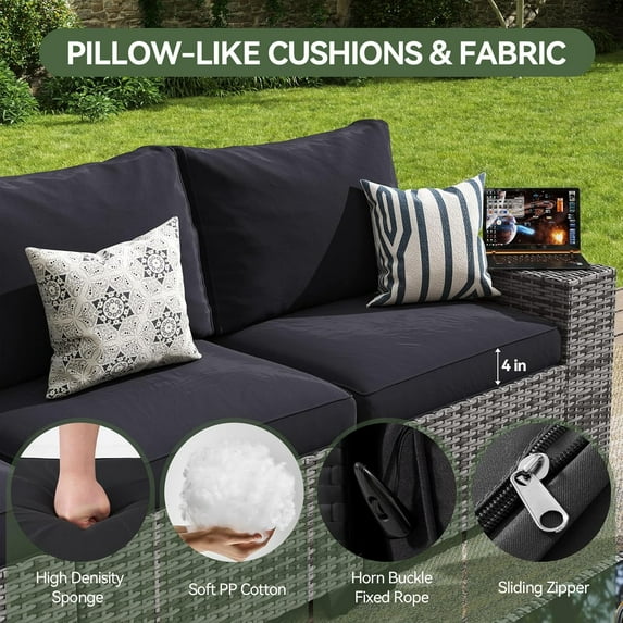 Aoxun 7 Pcs Outdoor Patio Furniture Sets with with 44'' Fire Table, Widen Armrests Wicker Outdoor Sectional for Backyard (Waterproof Cover Include)