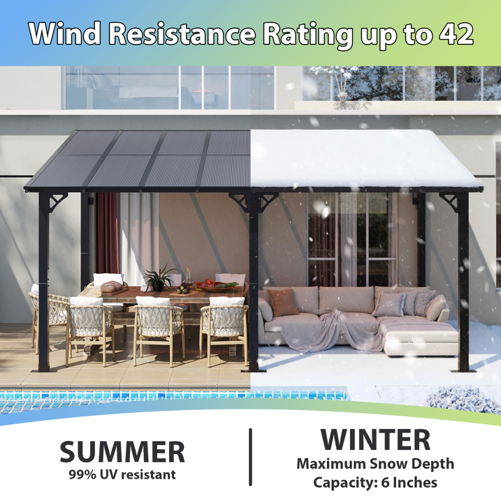 AOXUN 16' x 10' Hardtop Gazebo Outdoor Aluminum Pergola For Garden, Patio, Backyard-Black