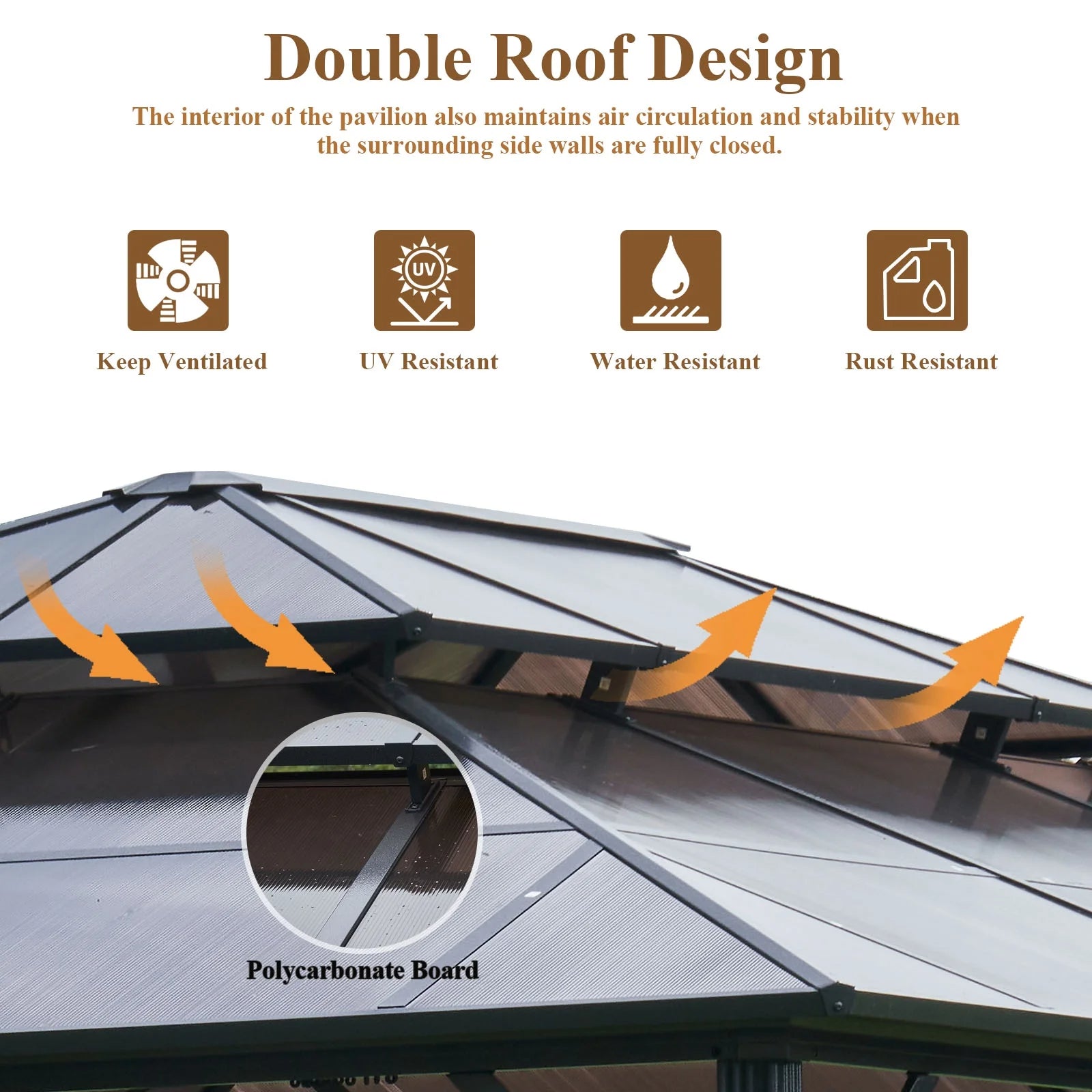 12 x16FT Outdoor Hardtop Gazebo, Polycarbonate Double Roof Gazebo Aluminium Frame Canopy with Netting and Curtains for Patio, Lawns and Backyard