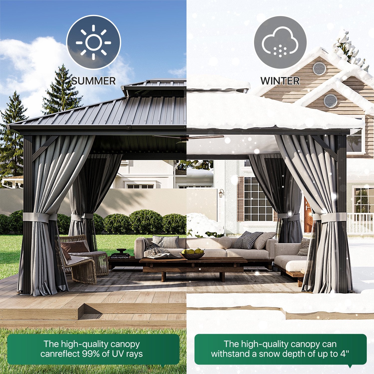 Clouddwell 12' x 14' Gazebo for Patio, Gazebo Pergola with Sloped Roof, Large Wall-Mounted Heavy Duty Awnings, for Deck, Patio and Backyard