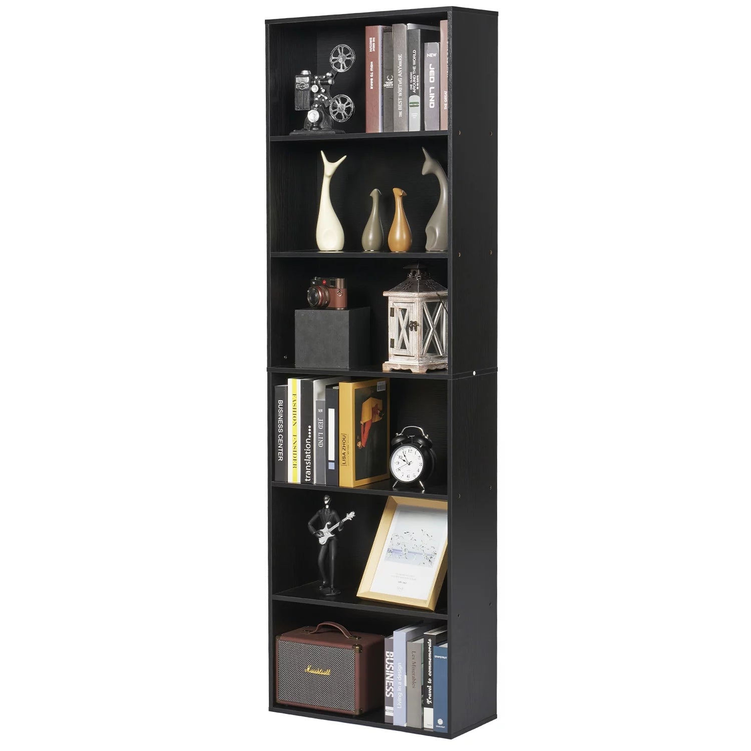 6-Tier Tall Narrow Bookcase for Home Office, Black