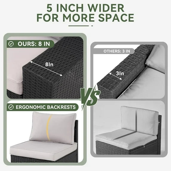 Aoxun 7 Pcs Outdoor Patio Furniture Sets with with 44'' Fire Table, Widen Armrests Wicker Outdoor Sectional for Backyard (Waterproof Cover Include)