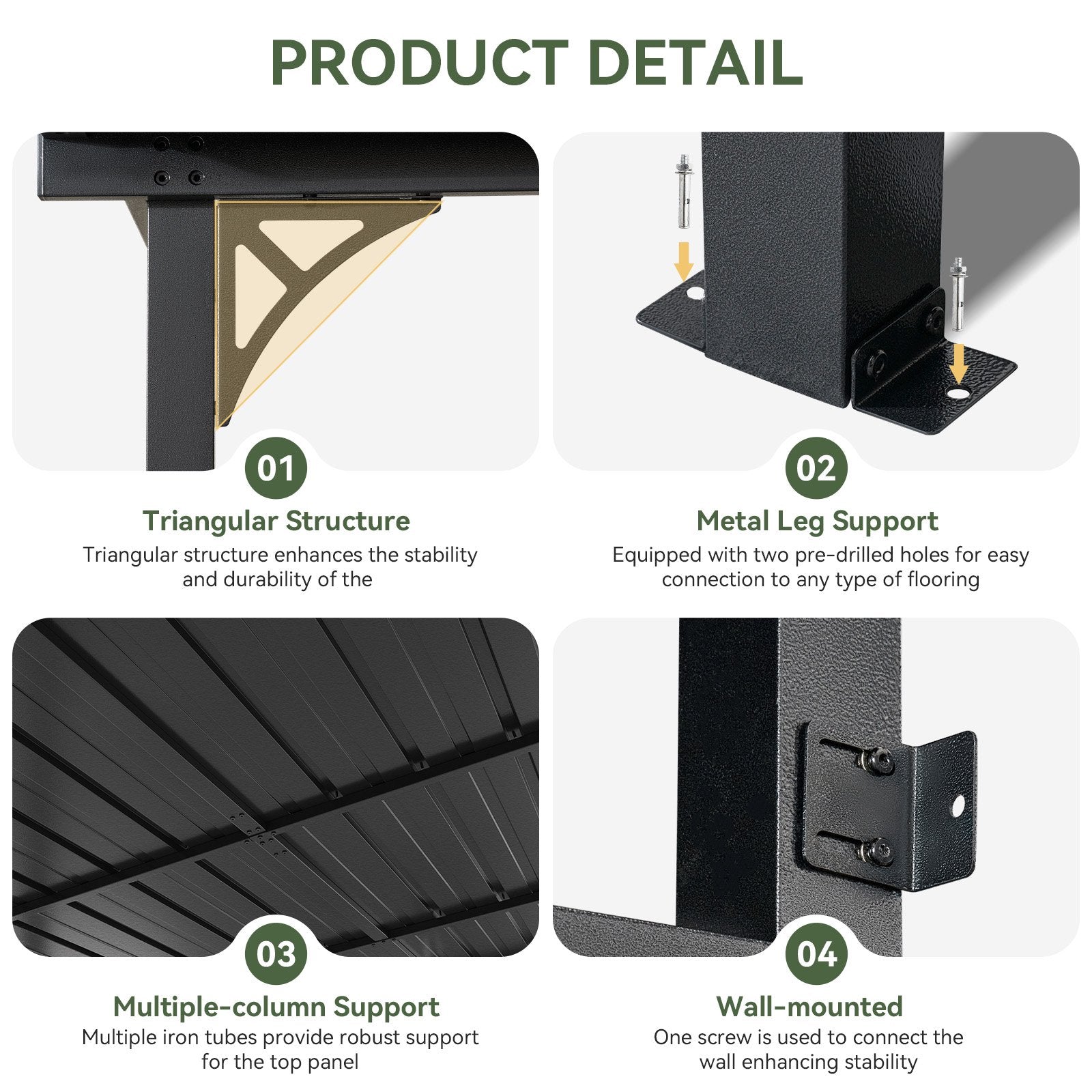 AOXUN 10x12 FT Hardtop Gazebo Outdoor Aluminum Pergola, Large Wall-Mounted Heavy-Duty Awning, Sunshade Gazebo with Sloped Roof, Suitable for Gardens, Patios, Backyards - Black