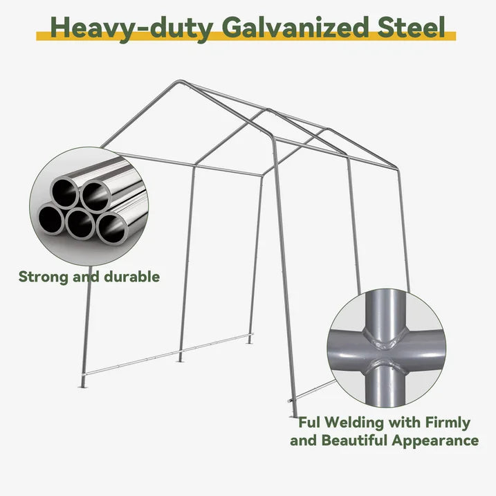 Aoxun 6x8 FT Outdoor Storage Shed, Portable Garage with Roll-Up Door & Window, Waterproof Tarp & Galvanized Steel Frame for Lawn Equipment, Bike, Motorcycle, Trunk Cover, Gray