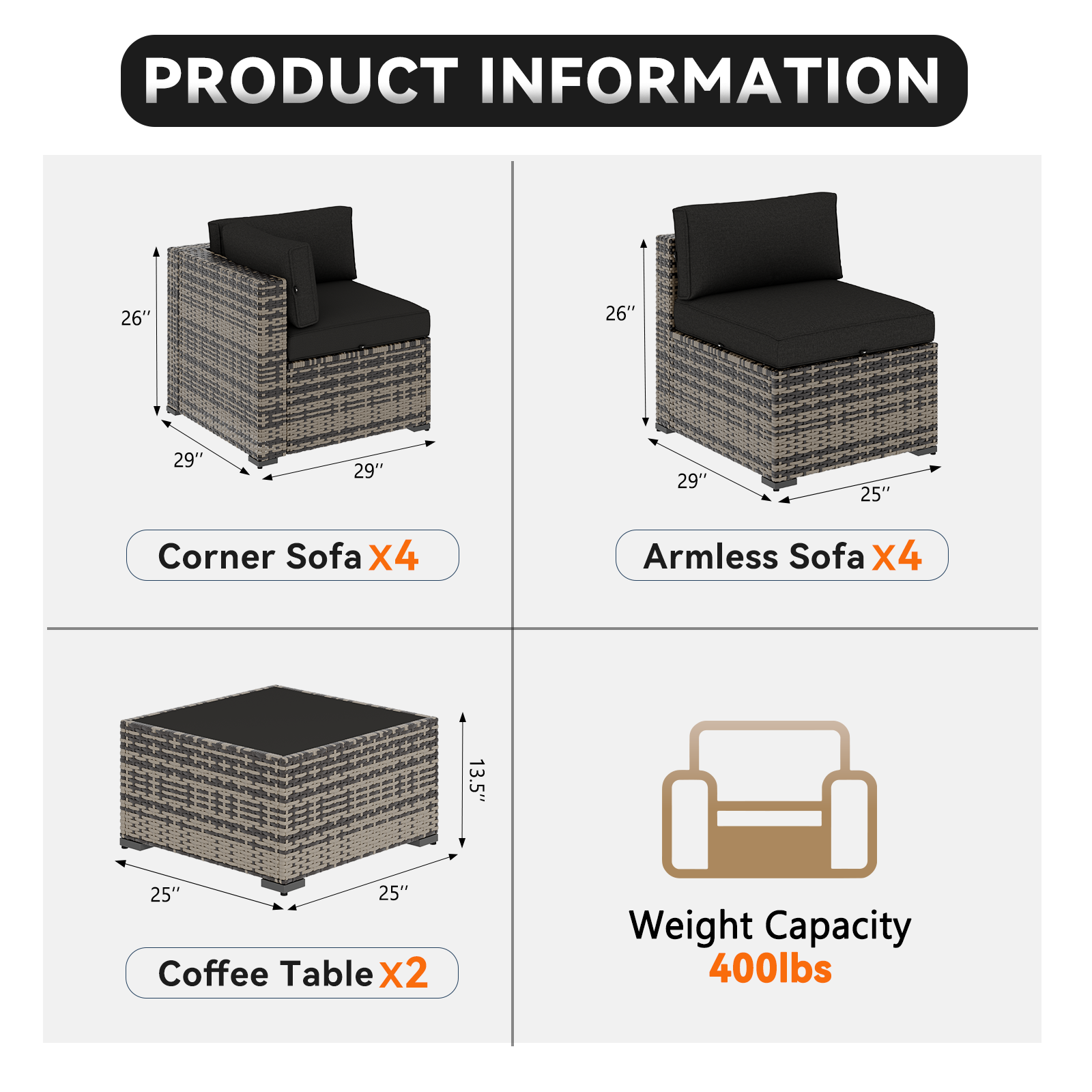 Aoxun Patio Furniture Sets Wicker Outdoor Conversation Set Sectional Sofa for Backyard, Poolside, Garden