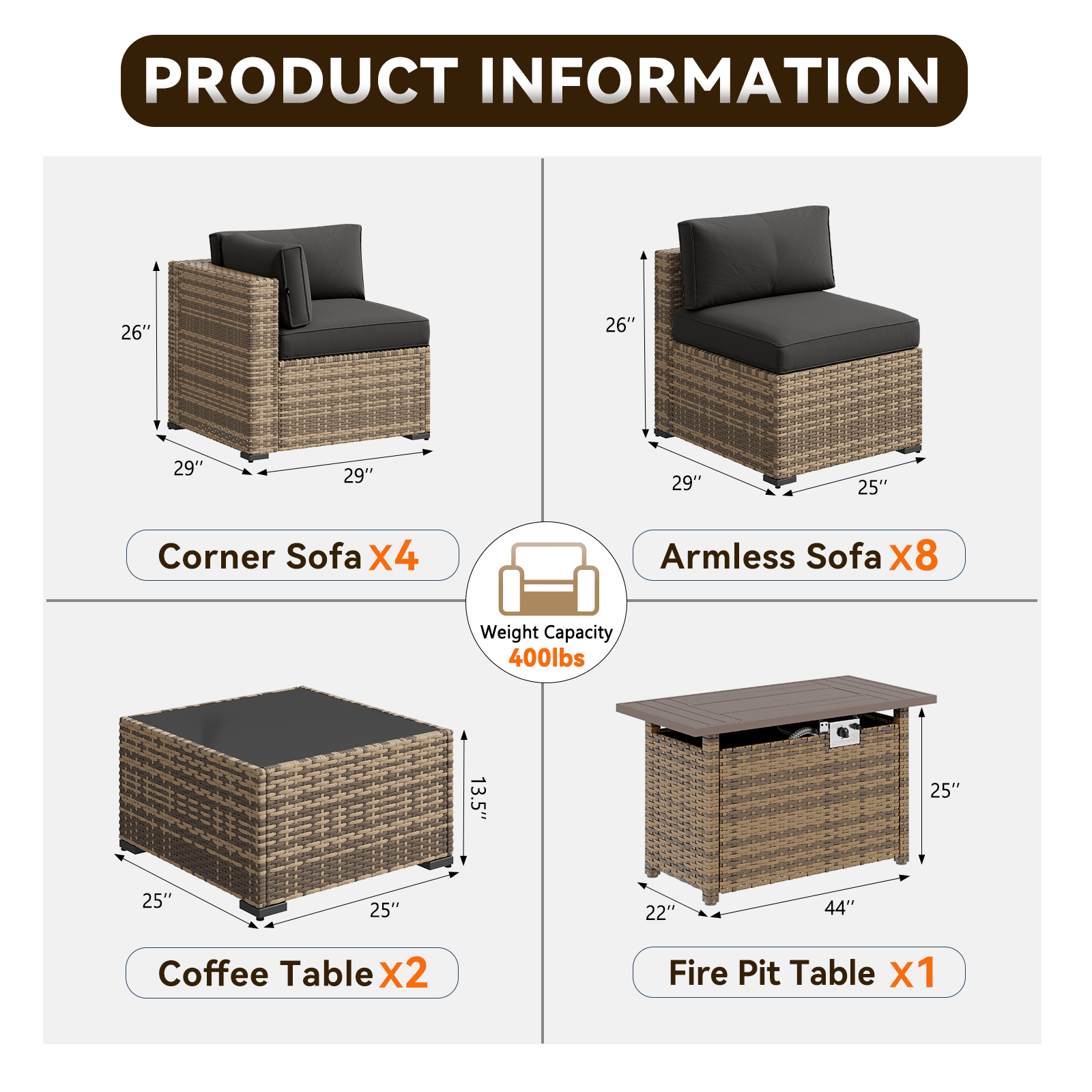 Aoxun Patio Furniture Sets Wicker Outdoor Conversation Set Sectional Sofa for Backyard, Poolside, Garden