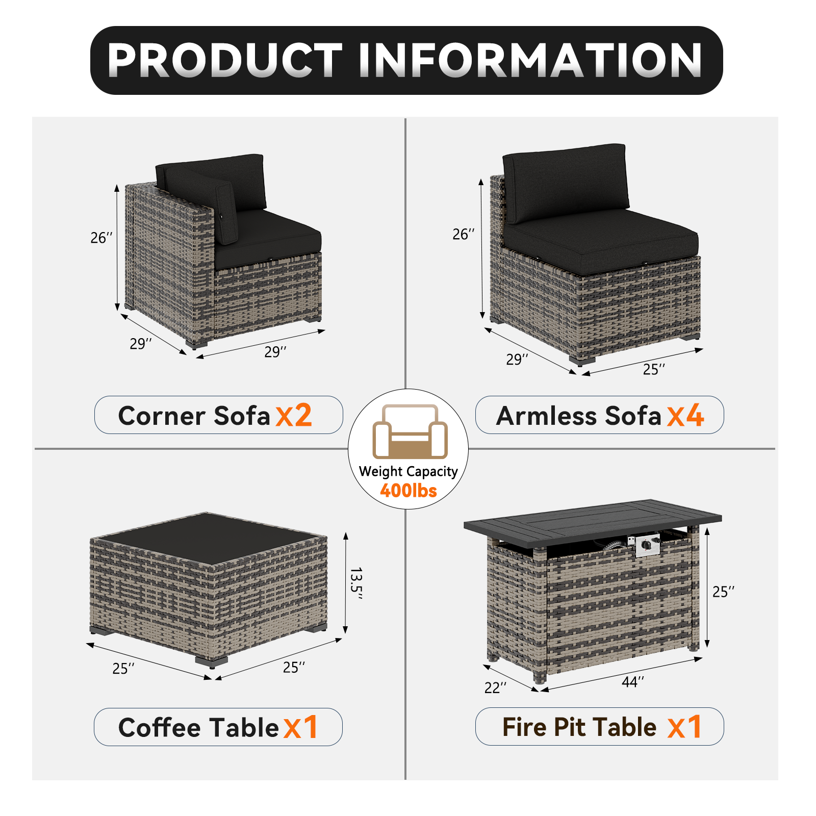 Aoxun Patio Furniture Sets Wicker Outdoor Conversation Set Sectional Sofa for Backyard, Poolside, Garden