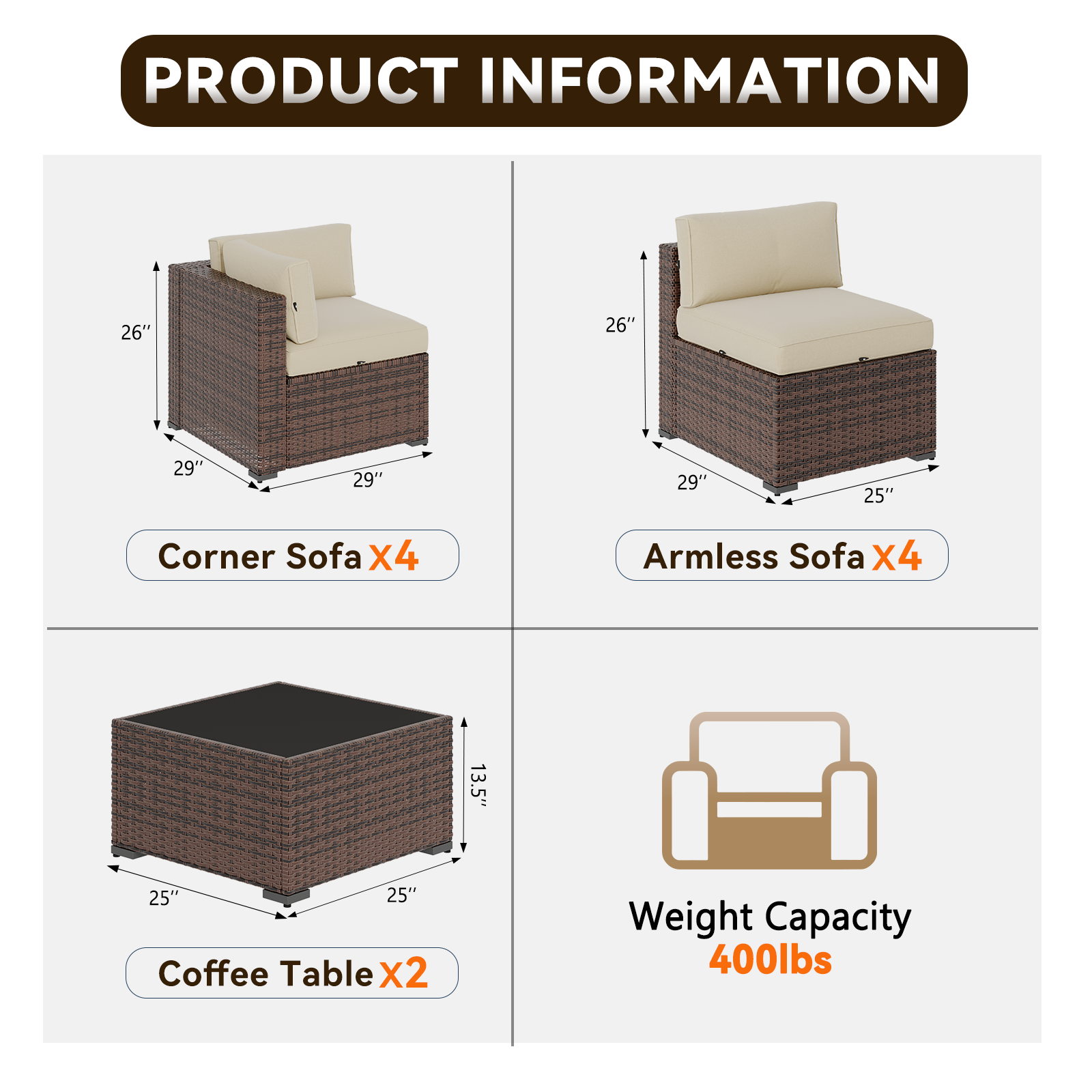 Aoxun Patio Furniture Sets Wicker Outdoor Conversation Set Sectional Sofa for Backyard, Poolside, Garden