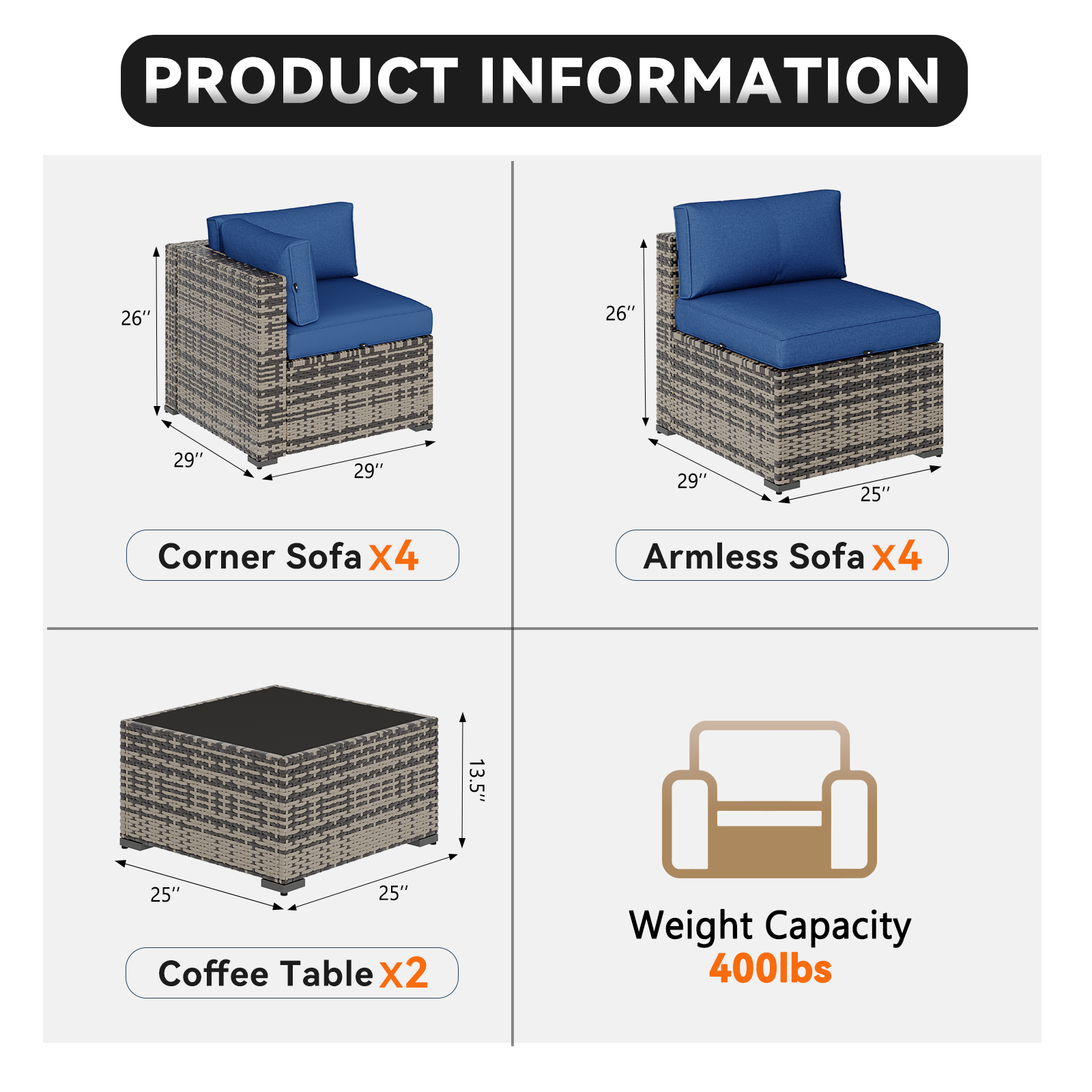 Aoxun Patio Furniture Sets Wicker Outdoor Conversation Set Sectional Sofa for Backyard, Poolside, Garden