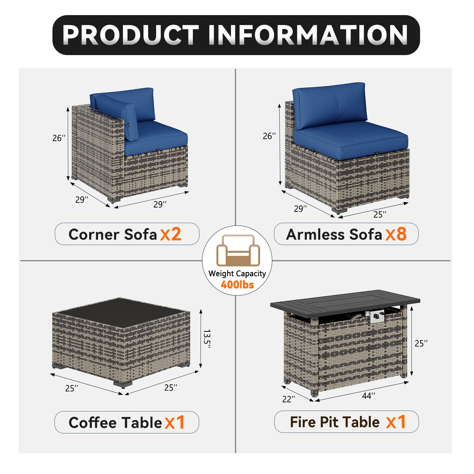 Aoxun Patio Furniture Sets Wicker Outdoor Conversation Set Sectional Sofa for Backyard, Poolside, Garden