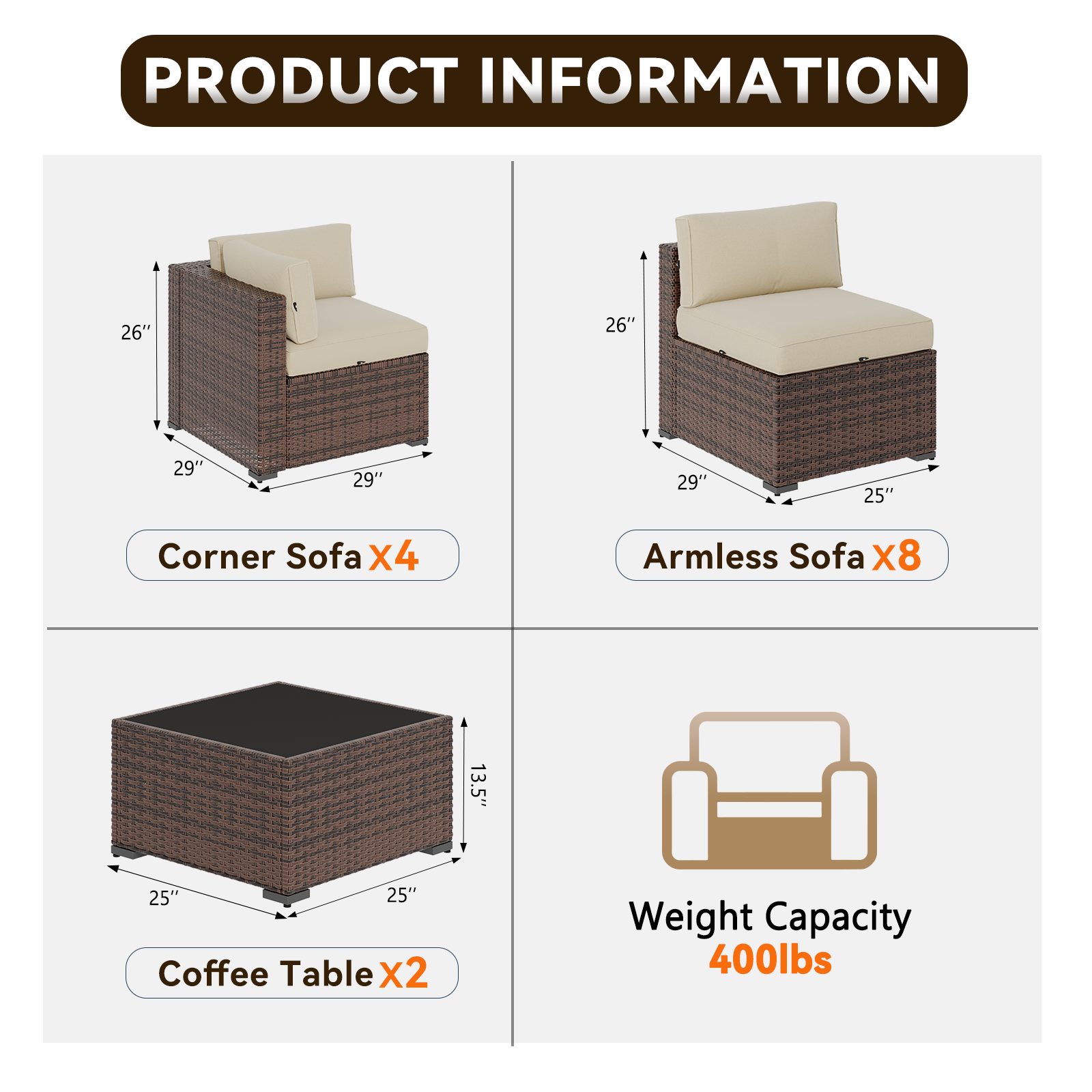 Aoxun Patio Furniture Sets Wicker Outdoor Conversation Set Sectional Sofa for Backyard, Poolside, Garden