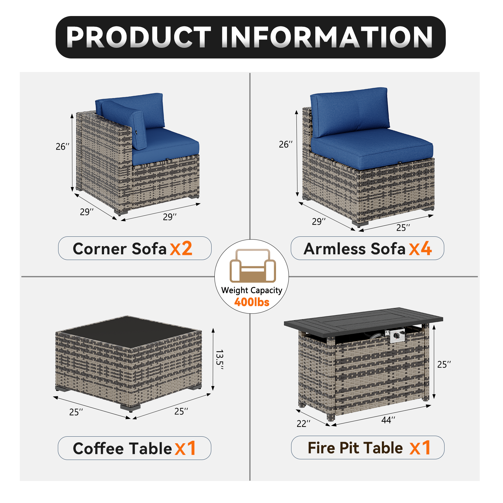 Aoxun Patio Furniture Sets Wicker Outdoor Conversation Set Sectional Sofa for Backyard, Poolside, Garden
