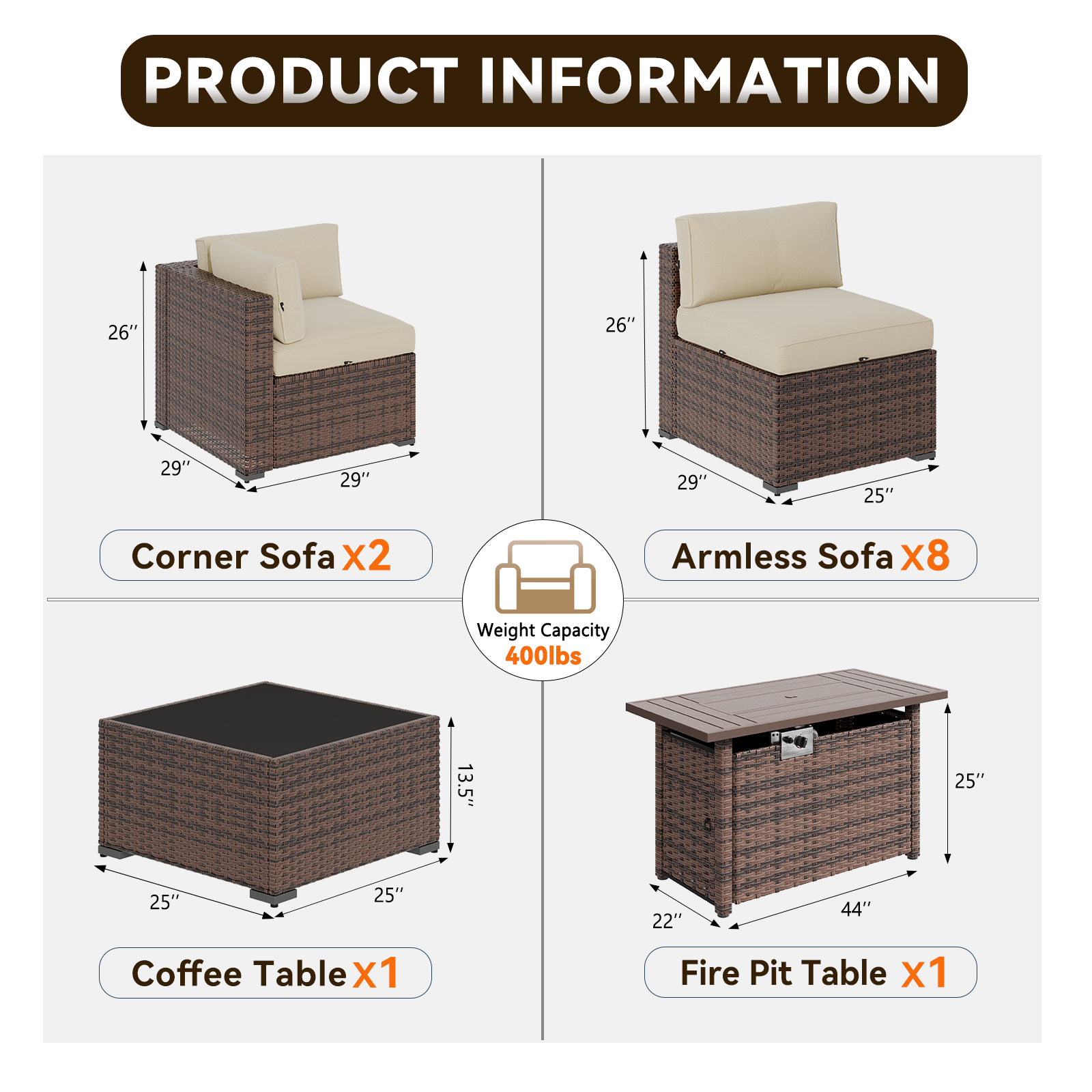 Aoxun Patio Furniture Sets Wicker Outdoor Conversation Set Sectional Sofa for Backyard, Poolside, Garden