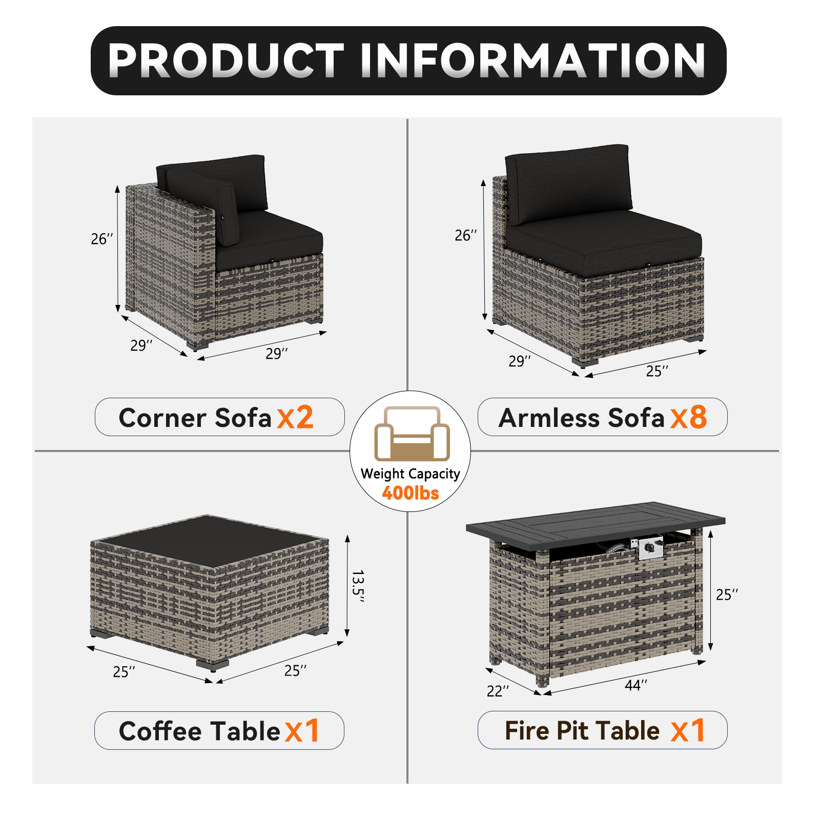 Aoxun Patio Furniture Sets Wicker Outdoor Conversation Set Sectional Sofa for Backyard, Poolside, Garden