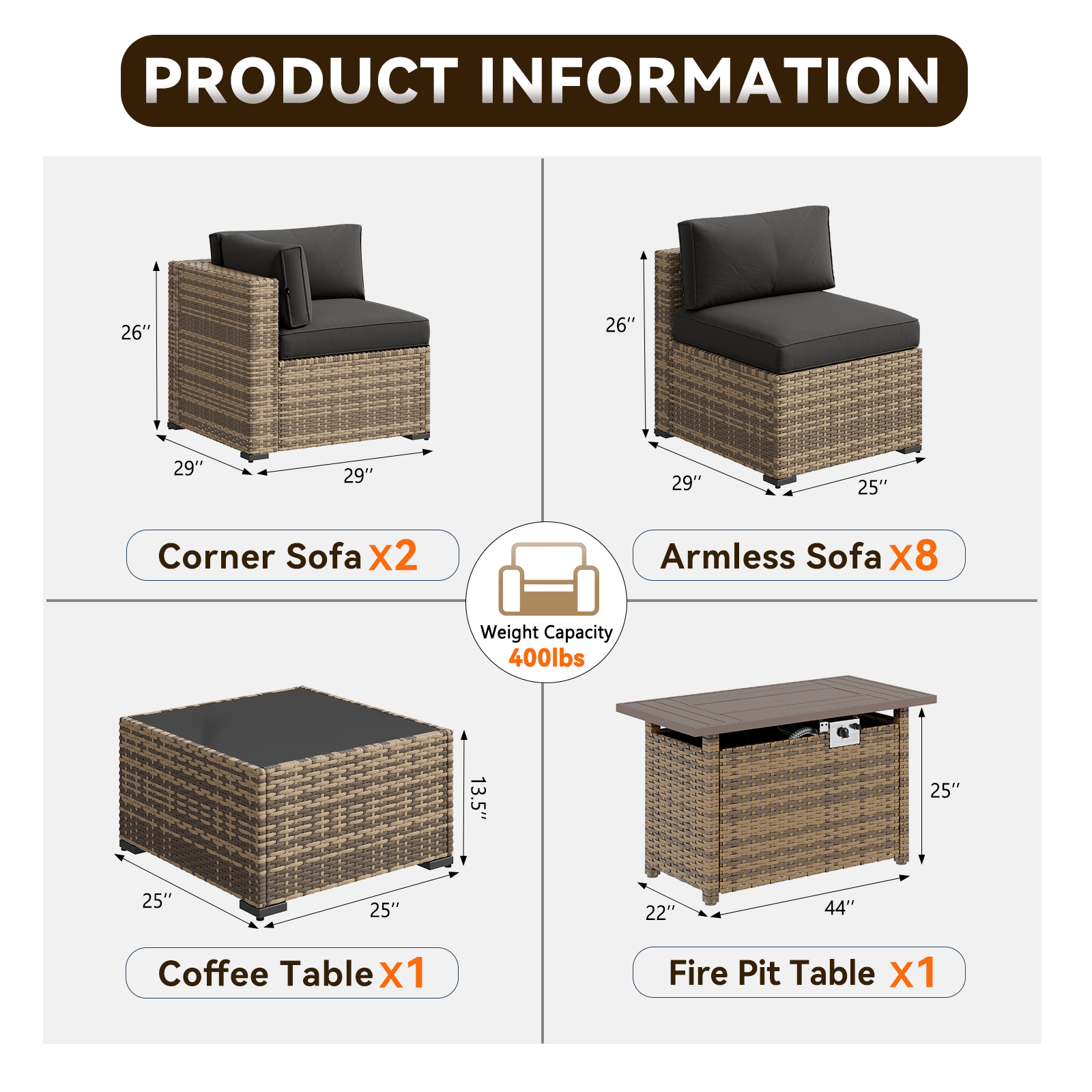 Aoxun Patio Furniture Sets Wicker Outdoor Conversation Set Sectional Sofa for Backyard, Poolside, Garden