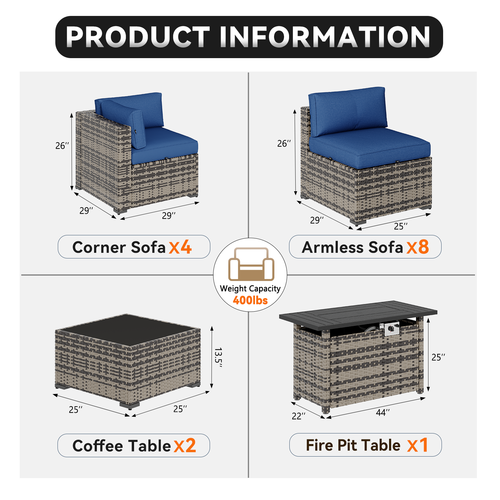 Aoxun Patio Furniture Sets Wicker Outdoor Conversation Set Sectional Sofa for Backyard, Poolside, Garden