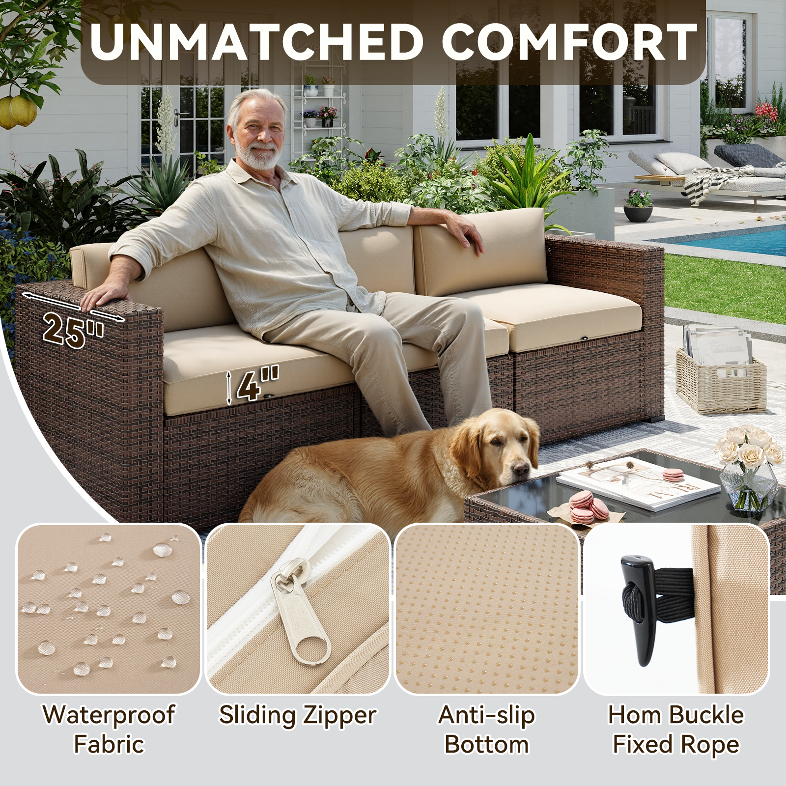 Aoxun Patio Furniture Sets Wicker Outdoor Conversation Set Sectional Sofa for Backyard, Poolside, Garden