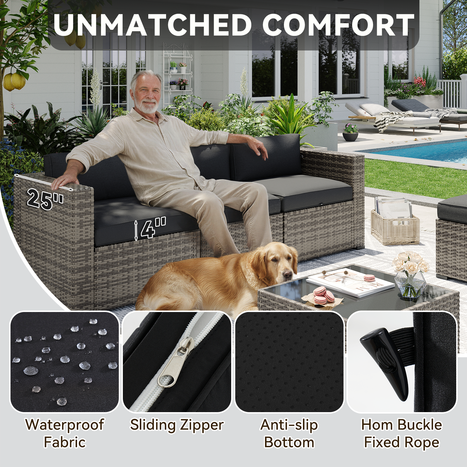 Aoxun Patio Furniture Sets Wicker Outdoor Conversation Set Sectional Sofa for Backyard, Poolside, Garden