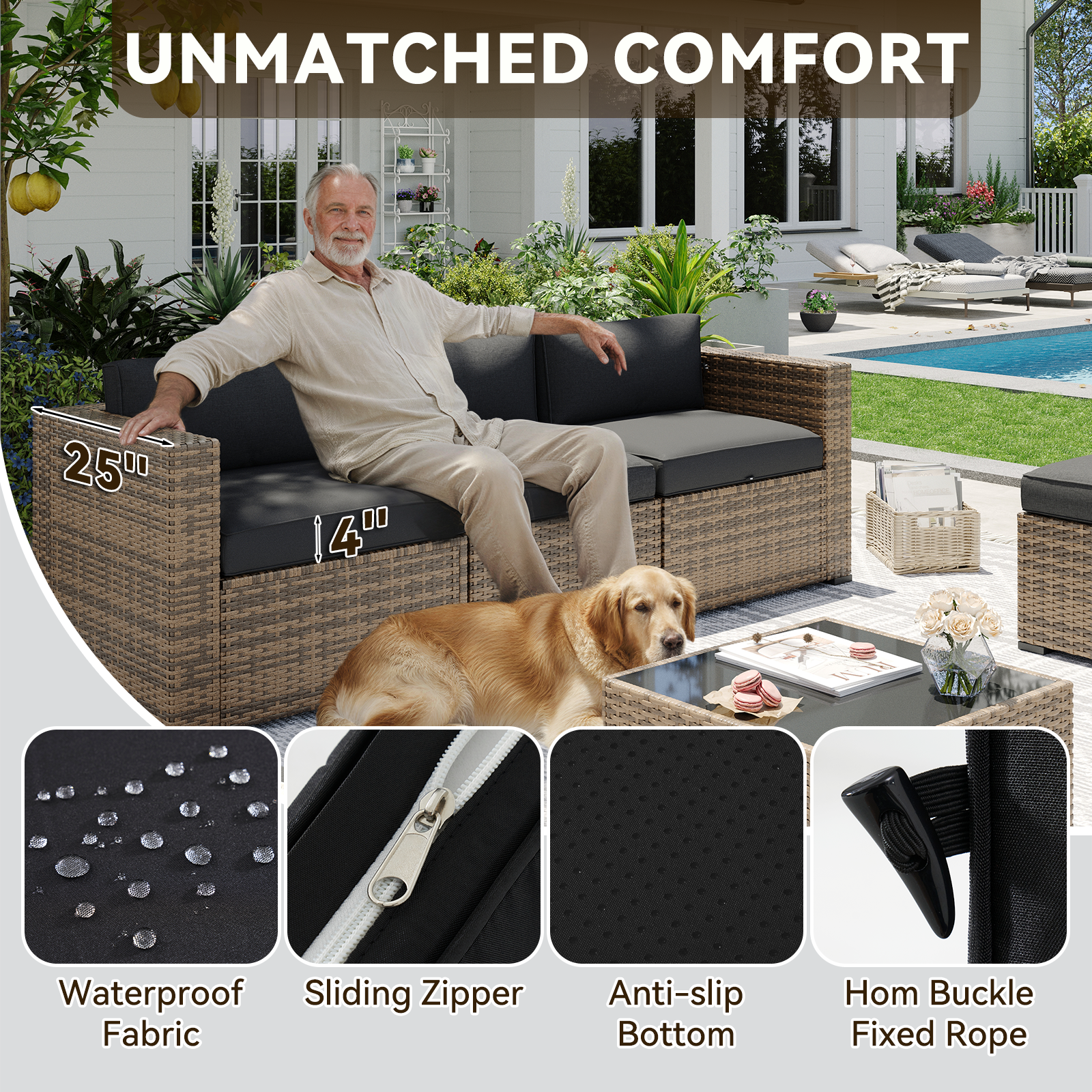 Aoxun Patio Furniture Sets Wicker Outdoor Conversation Set Sectional Sofa for Backyard, Poolside, Garden