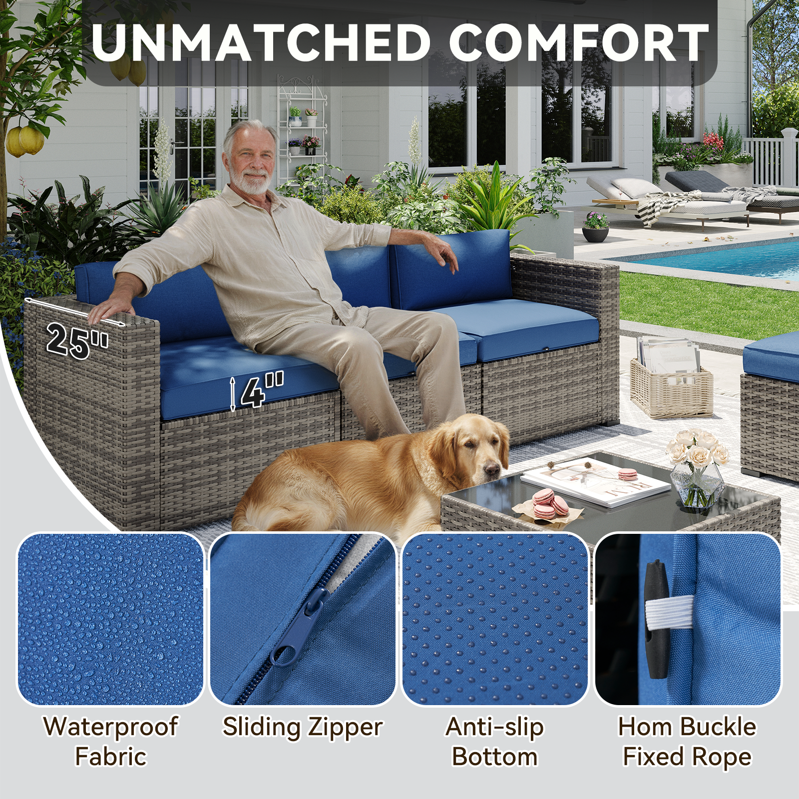 Aoxun Patio Furniture Sets Wicker Outdoor Conversation Set Sectional Sofa for Backyard, Poolside, Garden