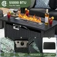 8 Piece Patio Furniture Set with 44” Fire Pit Table Wicker Rattan Patio Sectional Sofa Set Outdoor Seating Furniture with 4'' Thickened Cushion, Black (Include Waterproof Cover)
