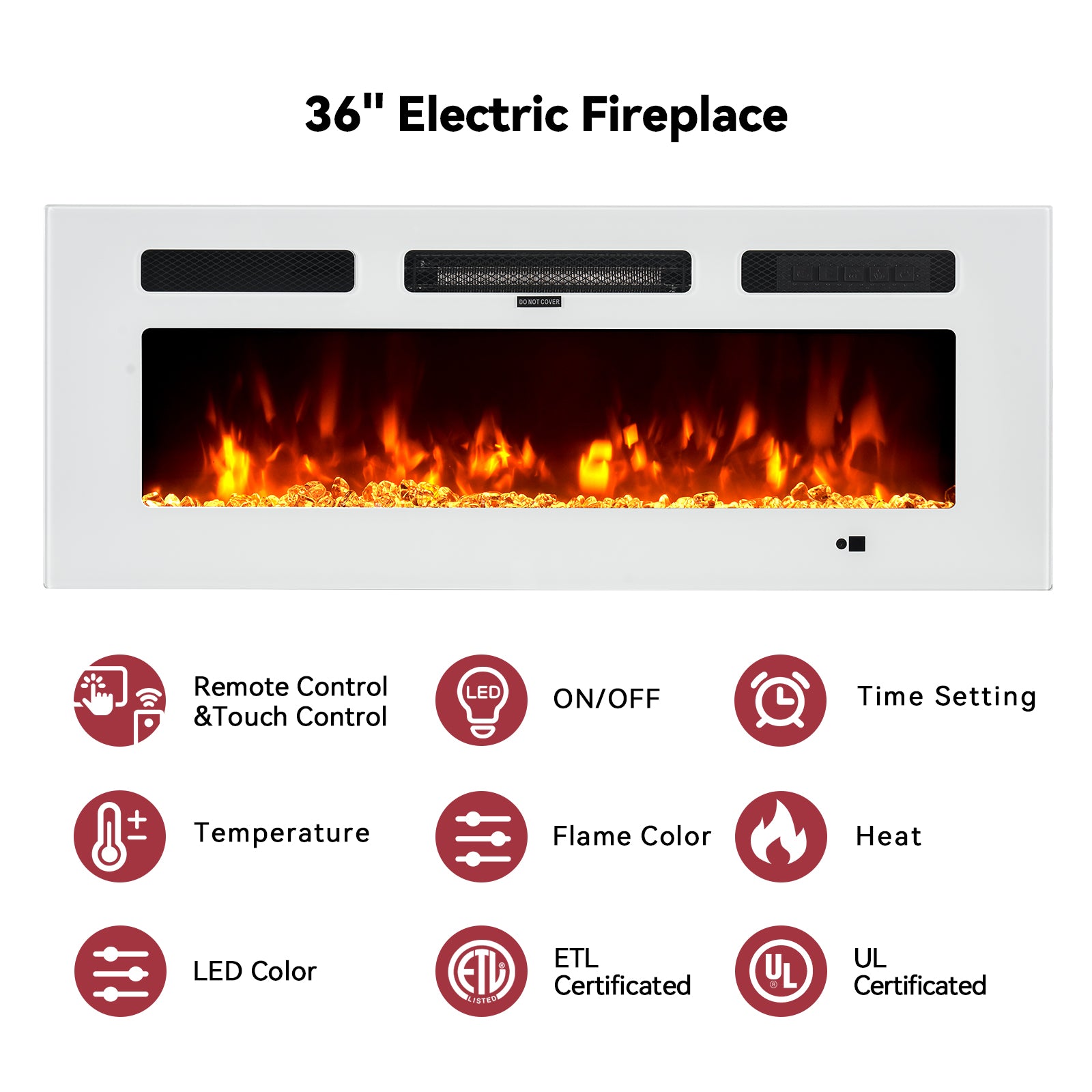 Floating TV Stand with 36" Electric Fireplace, Wall Mounted Fireplace Entertainment Center with Storage for TVs Up to 80", Adjustable Partition, Black/White (Black TV Stand + White Fireplace)