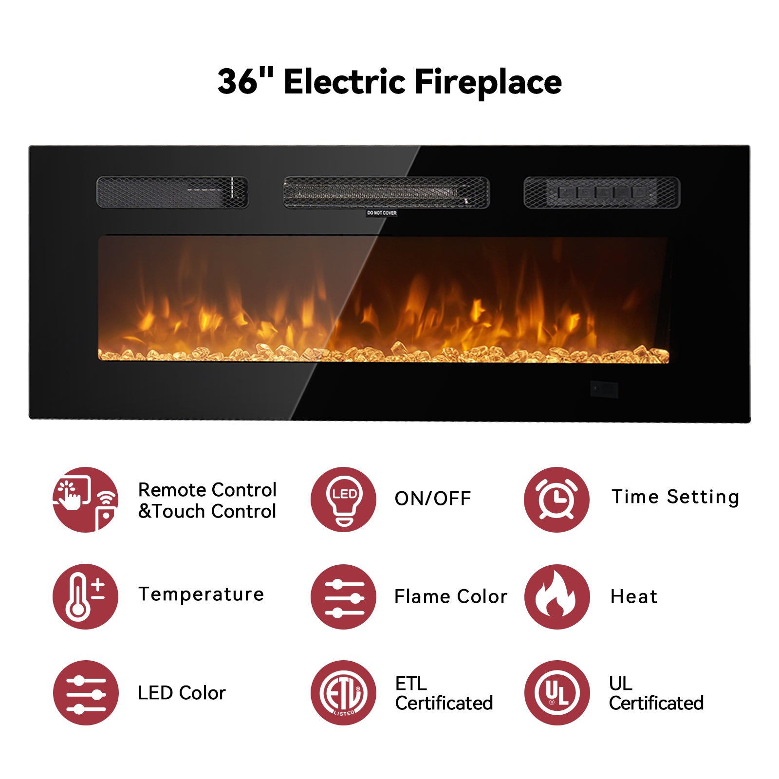 Floating TV Stand with 36" Electric Fireplace, Wall Mounted Fireplace Entertainment Center with Storage for TVs Up to 80", Adjustable Partition, Black/White (White TV Stand + Black Fireplace)