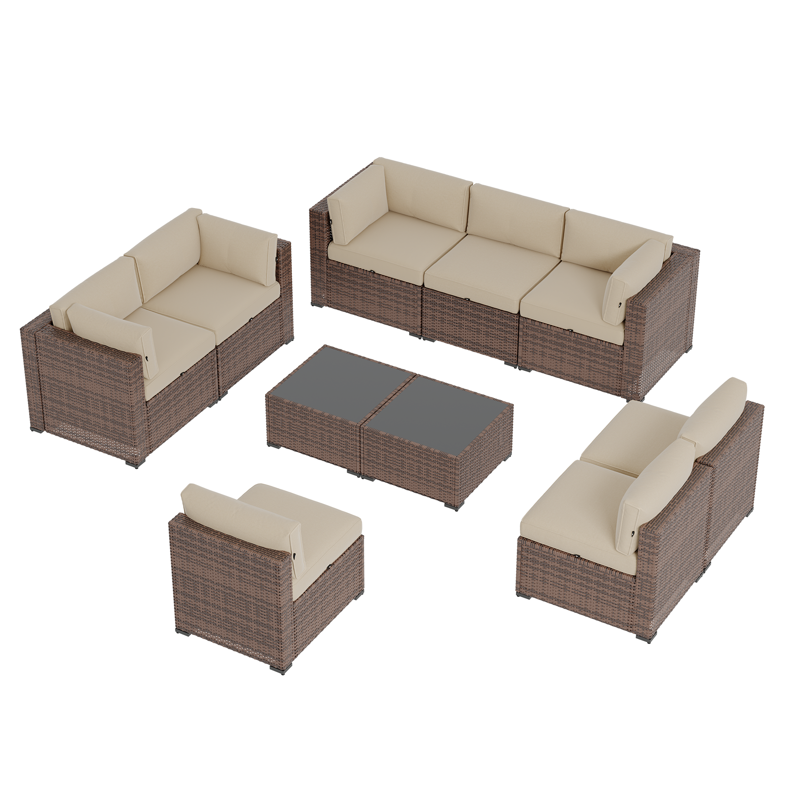 Aoxun Patio Furniture Sets Wicker Outdoor Conversation Set Sectional Sofa for Backyard, Poolside, Garden